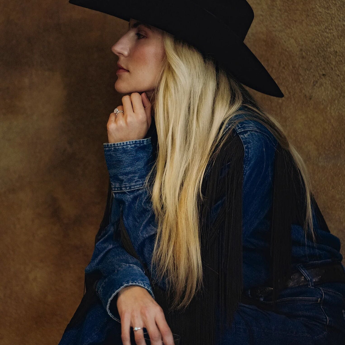 Stetson Denim Fringe Western Shirt fringe running down the upper sleeves cowgirl fashion