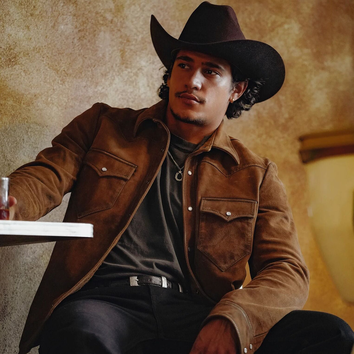 Stetson Mens Roughout Suede Brown Shirt Jacket classic shirt jacket fit for everyday ranch wear in Kamas