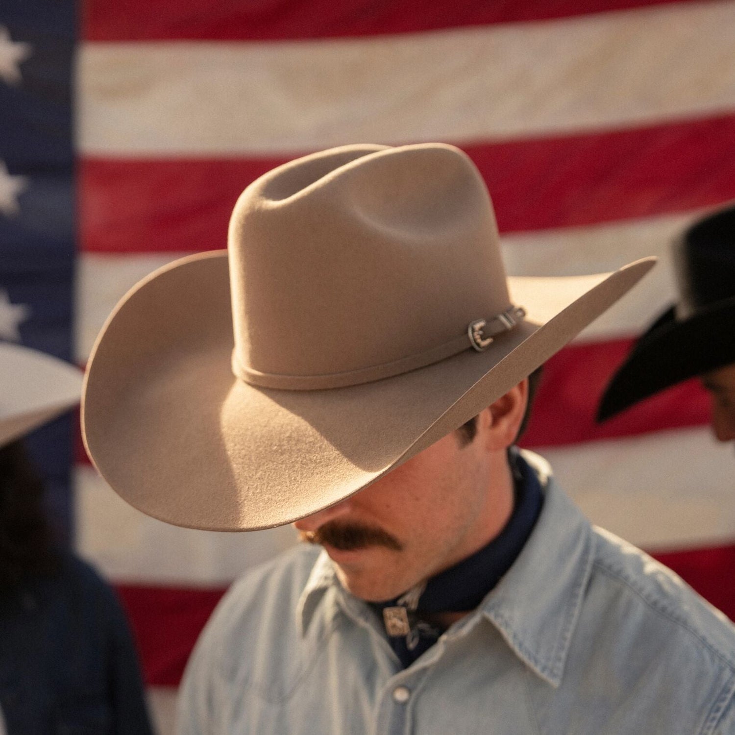 Stetson Skyline 6X USA 250 Edition at boltranchstore.com free shipping Man wearing a cowboy hat with an American flag mens or womens cowboy hat western outfit Sahara 