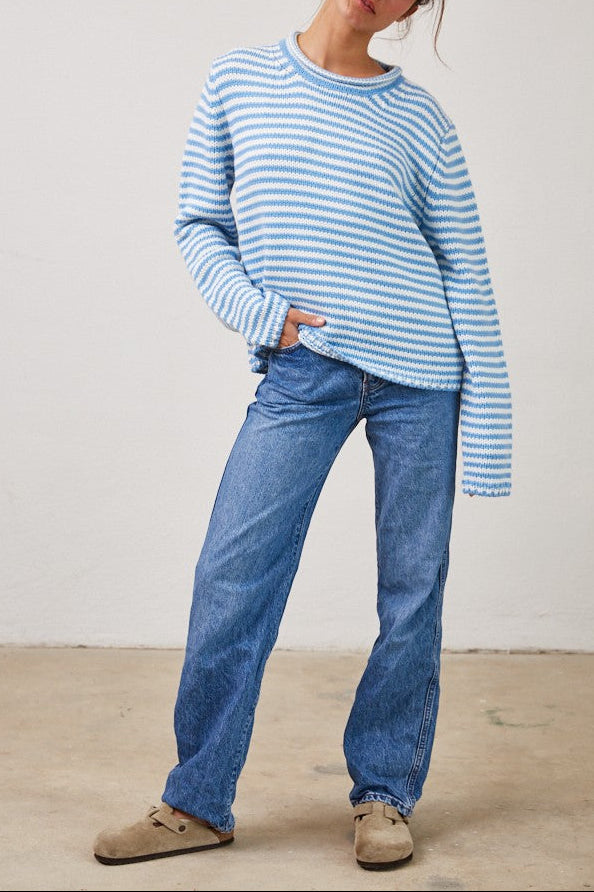 blue and white striped knit sweater boltranchstore.com 100% acrylic 