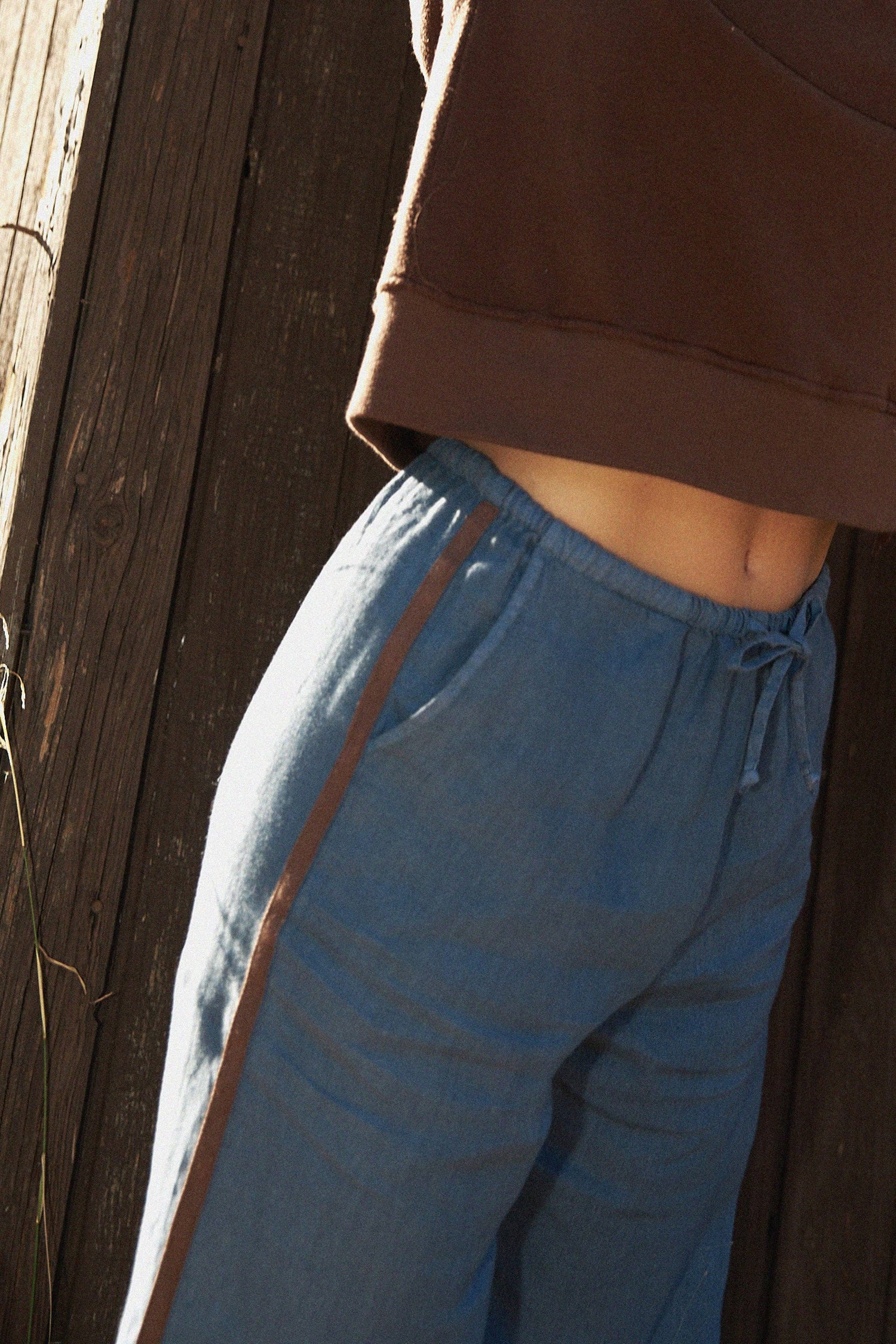 Linen Track Pant in Ocean