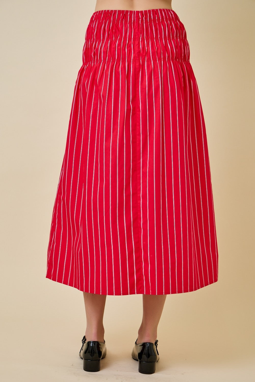 Striped Poplin Midi Skirt
