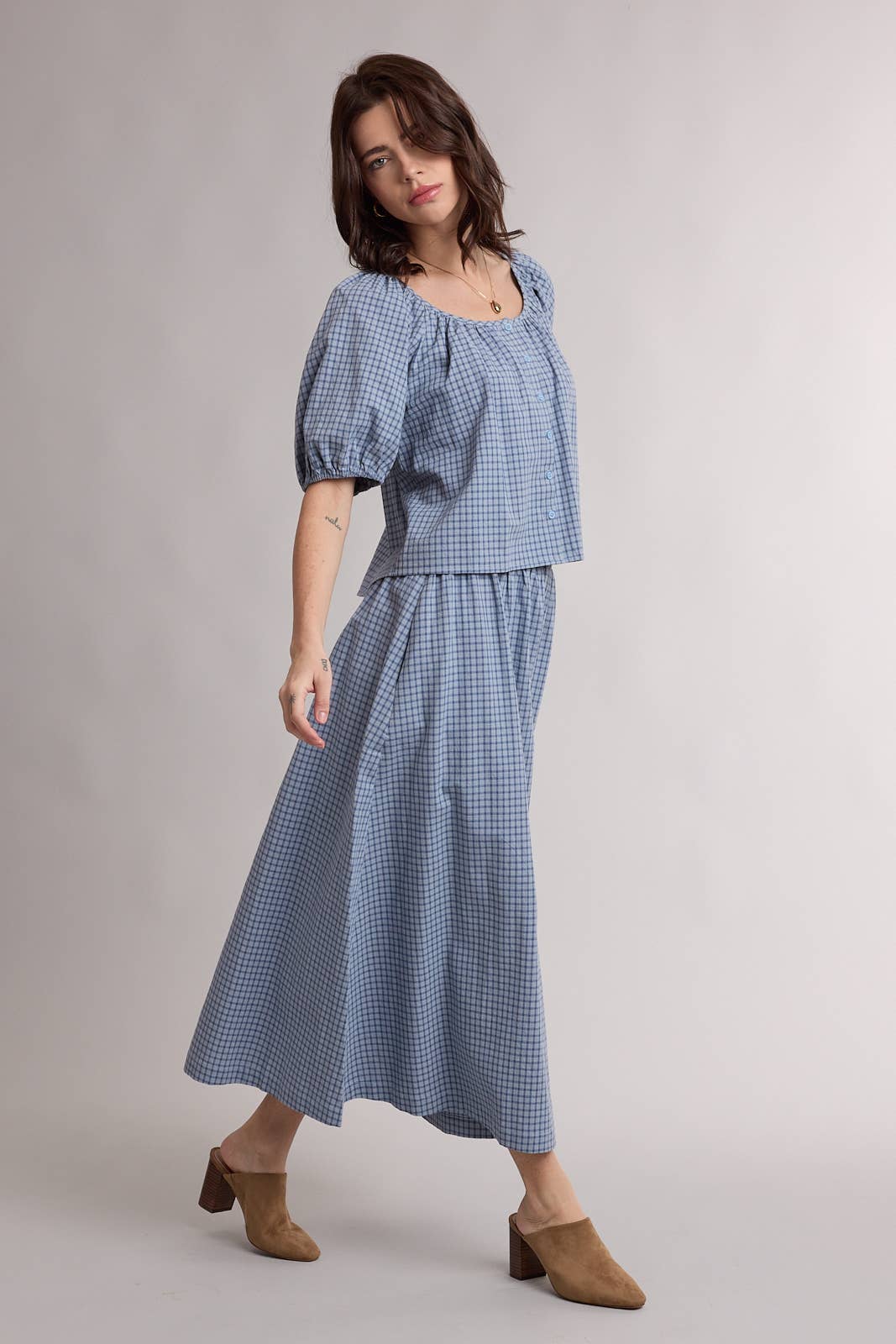 Ryan Plaid Puff Sleeve Top and Skirt Set