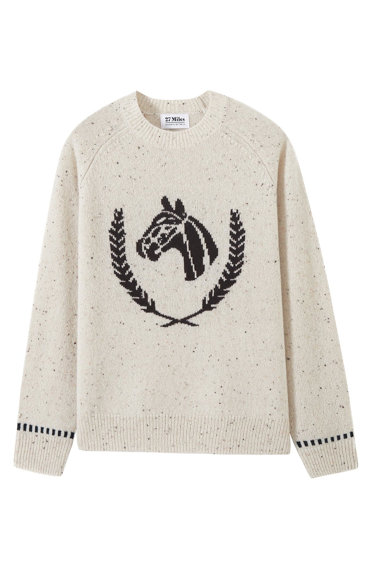 27 Miles Malibu Colt Cashmere Sweater with Horse Graphic bold horse intarsia at center front western fashion
