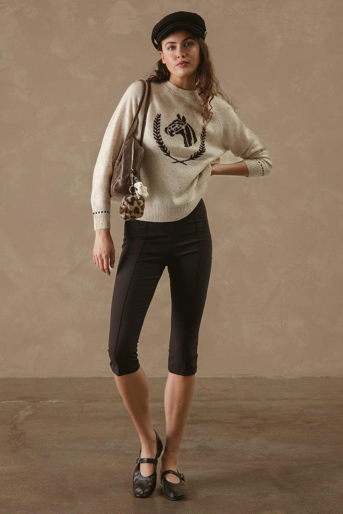 27 Miles Malibu Colt Cashmere Sweater with Horse Graphic contrast black and white cuffs with a western touch cowgirl style
