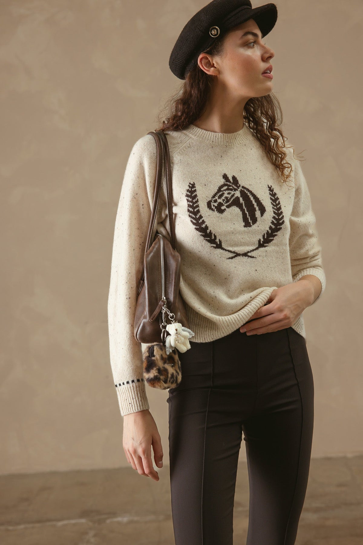 27 Miles Malibu Colt Cashmere Sweater with Horse Graphic novelty crewneck in rich autumnal hues ranch wear