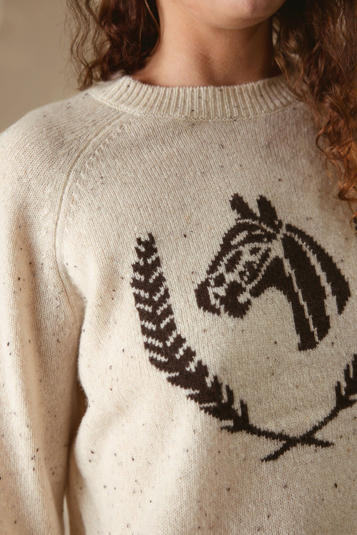 27 Miles Malibu Colt Cashmere Sweater with Horse Graphic coconut Donegal speckled cashmere crewneck womens western boutique Utah SKU COLTCCT Boltranchstore.com