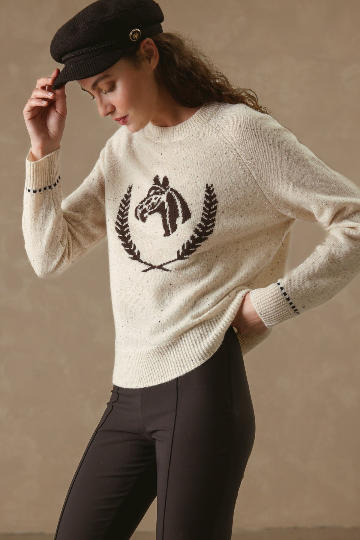 27 Miles Malibu Colt Cashmere Sweater with Horse Graphic pure cashmere sweater for fall rodeo season