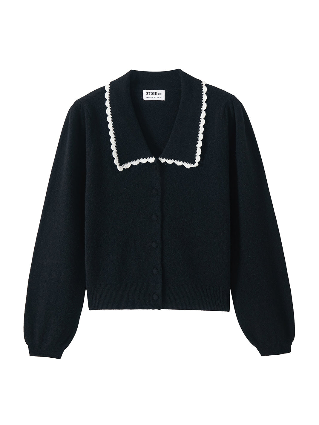 27 Miles Malibu Bellamy Cashmere Collared Cardigan with Lace Trim cropped straight fit silhouette western fashion