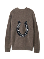27 Miles Malibu Noriko Cashmere Cardigan with Horse Shoe Graphic delicate floral embroidery inside the horseshoe cowgirl style