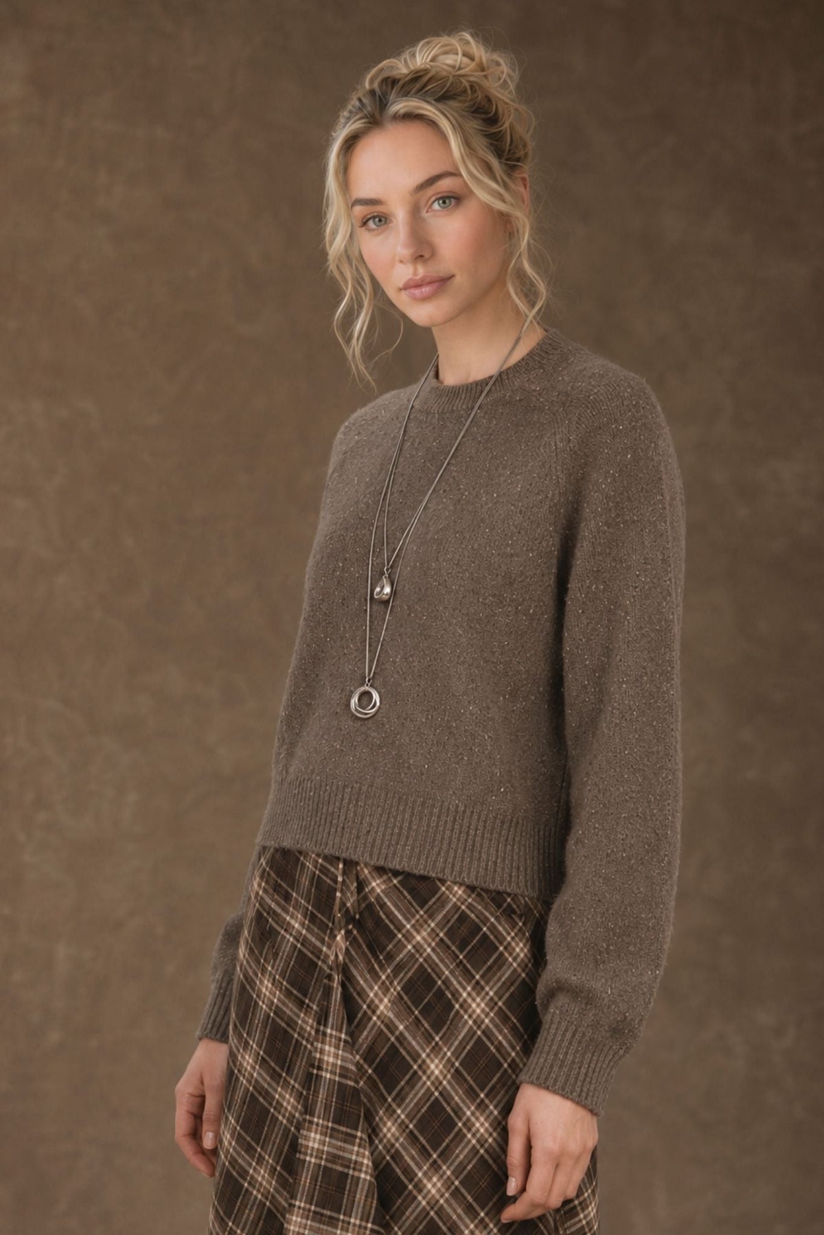 27 Miles Malibu Alyson Cropped Cashmere Crewneck Root medium weight knit with a structured soft hand womens western clothing
