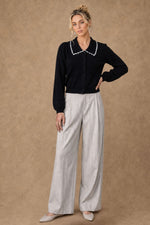 27 Miles Malibu Bellamy Cashmere Collared Cardigan with Lace Trim pure cashmere knit with feminine detail Park City