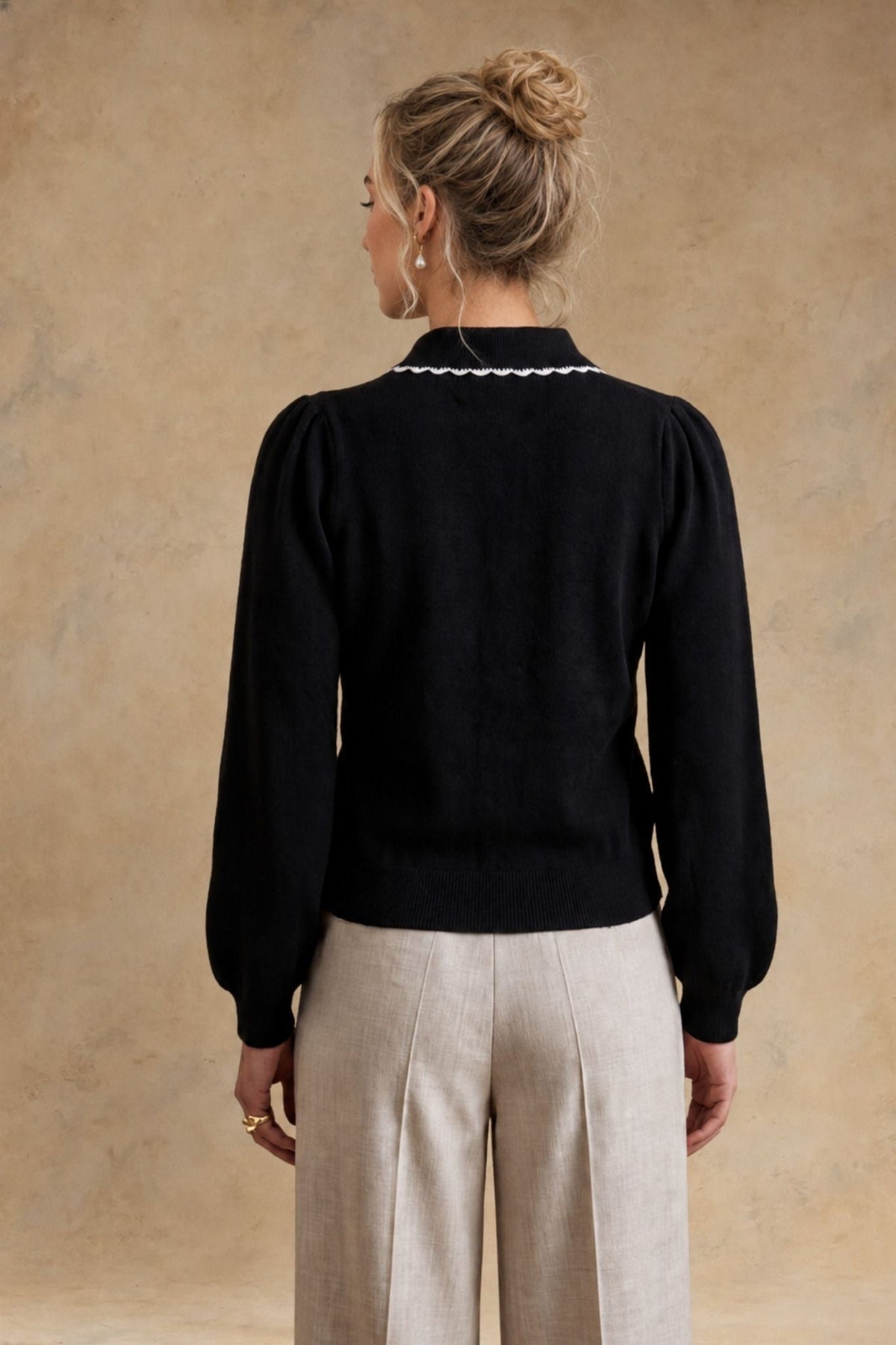 27 Miles Malibu Bellamy Cashmere Collared Cardigan with Lace Trim layering cardigan for date night in Kamas