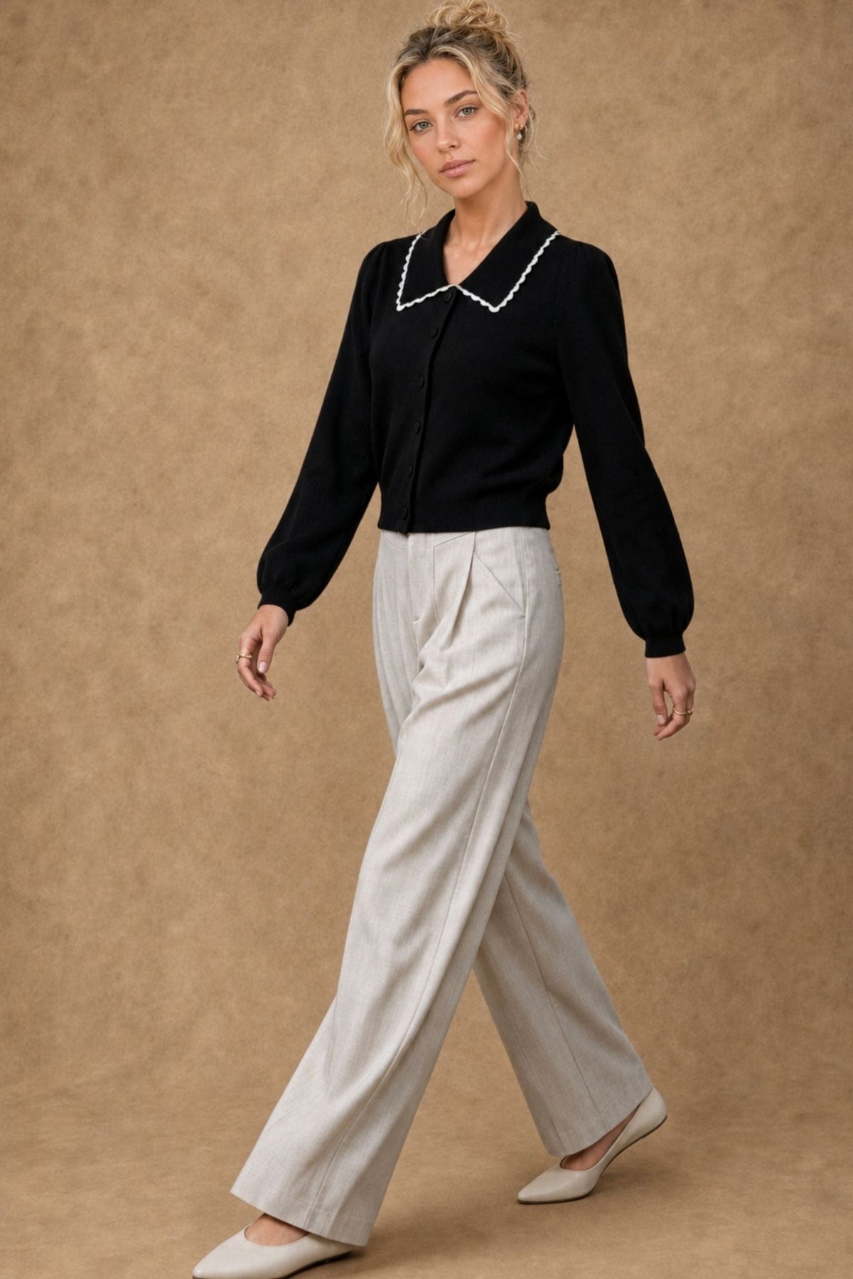 27 Miles Malibu Bellamy Cashmere Collared Cardigan with Lace Trim clean shape for everyday ranch wear