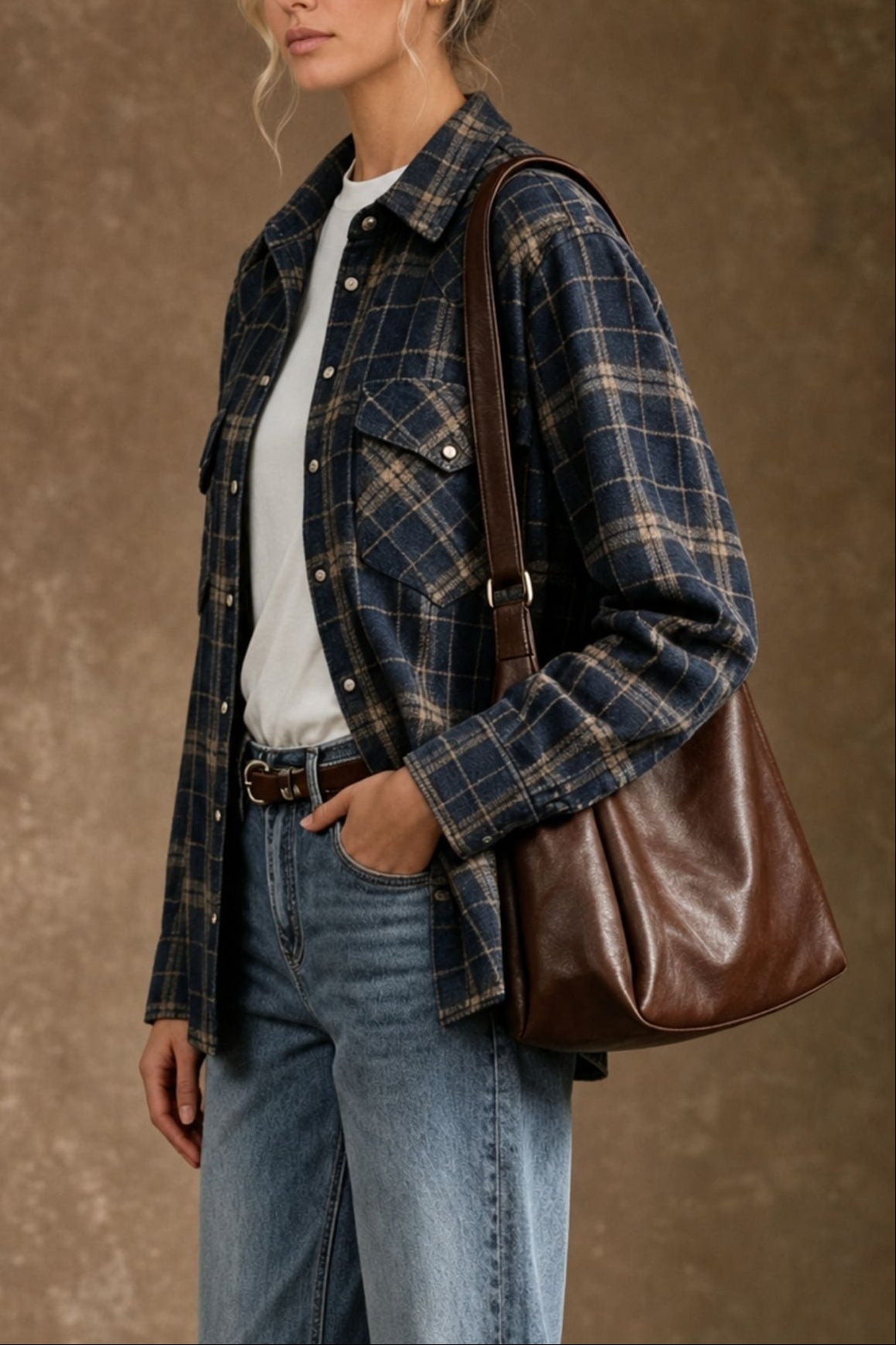27 Miles Malibu Selva Cotton Western Plaid Shirt navy plaid cotton western shirt womens western boutique Utah SKU SELVANAV Boltranchstore.com