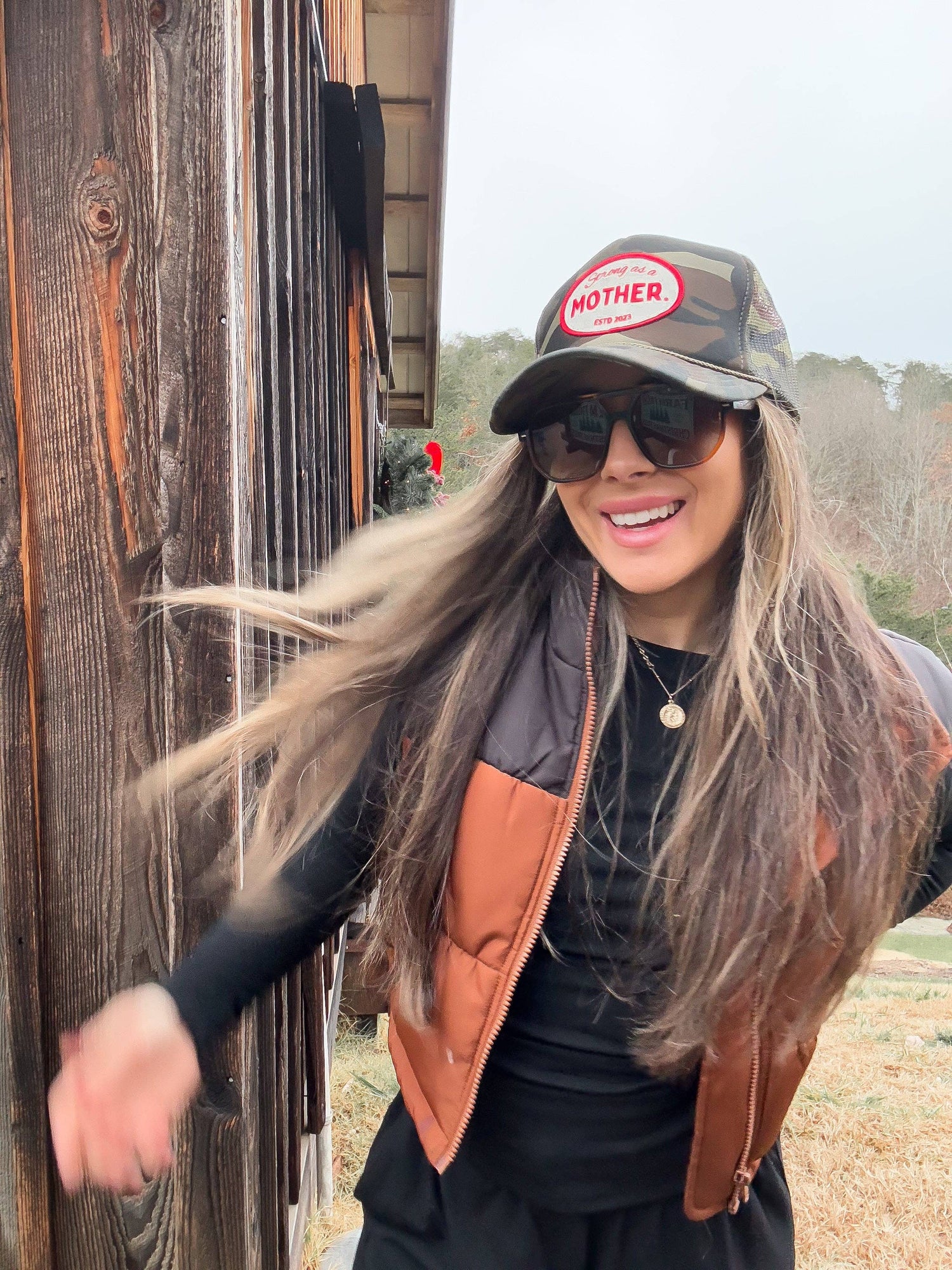 VINTAGE Strong as a mother Patch Hat in Camo
