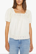 Mother Memory Lane Puff Sleeve 2902-2040-LYB womens lace square neck top popular viral Mother Denim Boltranchstore.com Free Shipping 