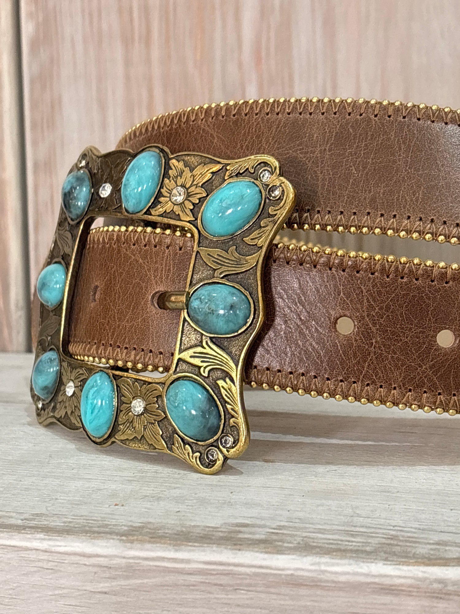 Brass Buckle w Turquoise Chocolate Belt