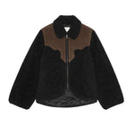 The Great Reversible Western Yoke Pasture Jacket Black With Brown black plush zip jacket with brown western yoke womens western boutique Utah SKU J440026BKCRM