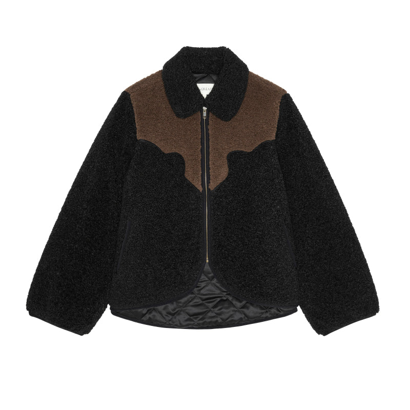 The Great Reversible Western Yoke Pasture Jacket Black With Brown black plush zip jacket with brown western yoke womens western boutique Utah SKU J440026BKCRM