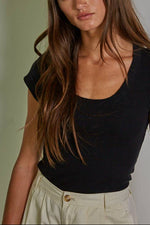 This Stella Ribbed Short Sleeve Top combines soft cotton with a touch of spandex for a comfortable, stretchy fit black boltranchstore.com