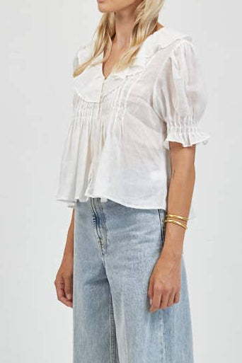 Lacey Linen Ruffle Top