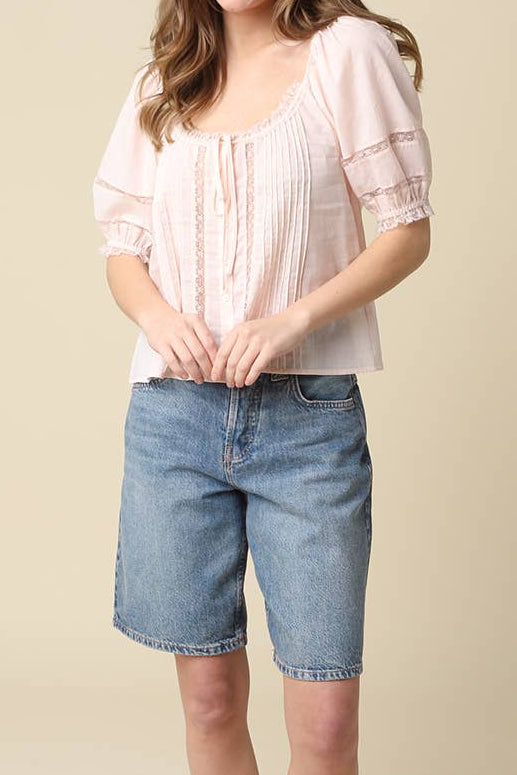 Diya Tie Front Pintuck Blouse