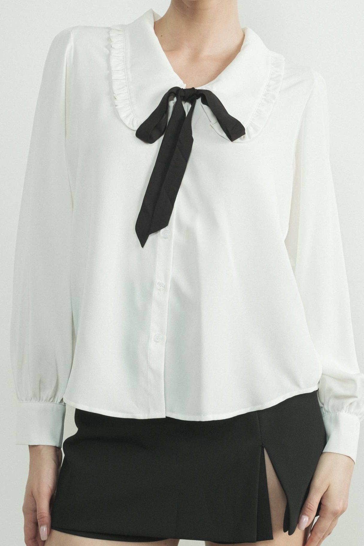 Peter Pan Collar Blouse with Contrast Bowtie