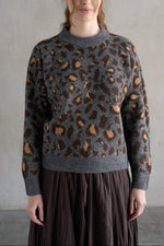 Leopard Crew Neck Sweater CHARCOAL fall 2025 sweater free shipping western fashion boltranchstore.com Elle Grey