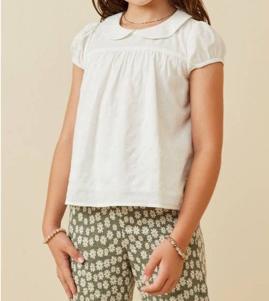 Girls Floral Embroidered Peter Pan Collar Shirt