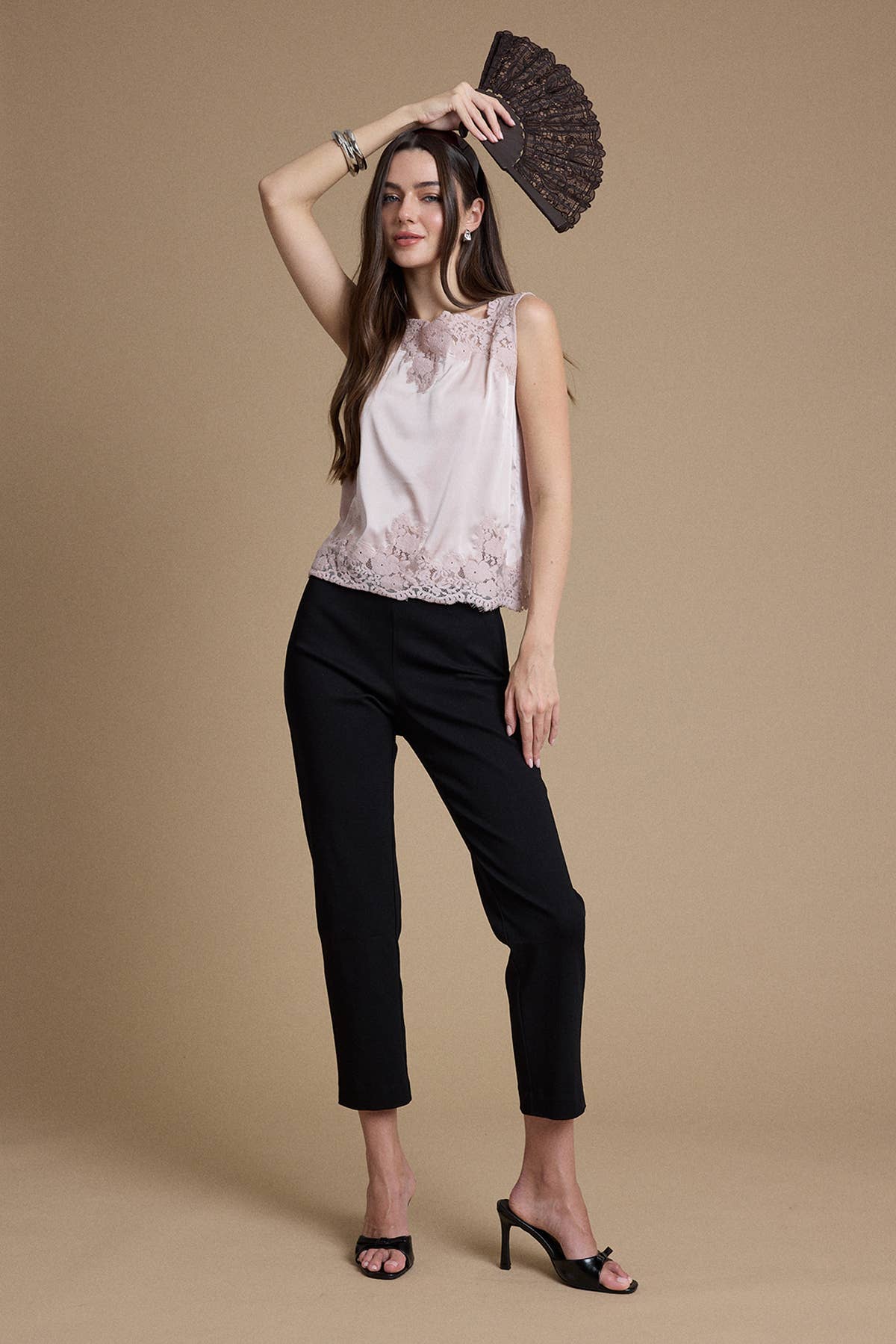 Cara Lace Trim Satin Blouse