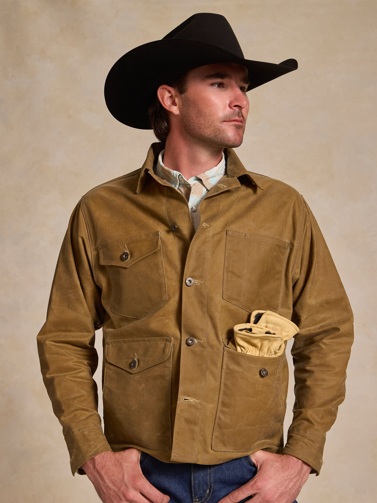 Schaefer RangeWax Mesquite Brush Jacket sand waxed canvas brush jacket with four pocket front mens western clothing Utah SKU 311SD