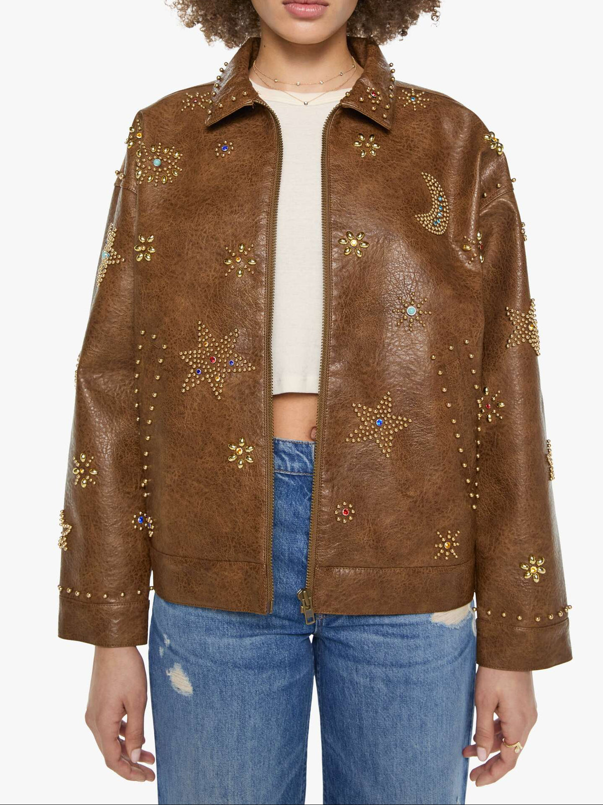 31516-2168 Mother The Zip It at boltranchstore.com in stock free shipping womens mother leather brown jacket studded 