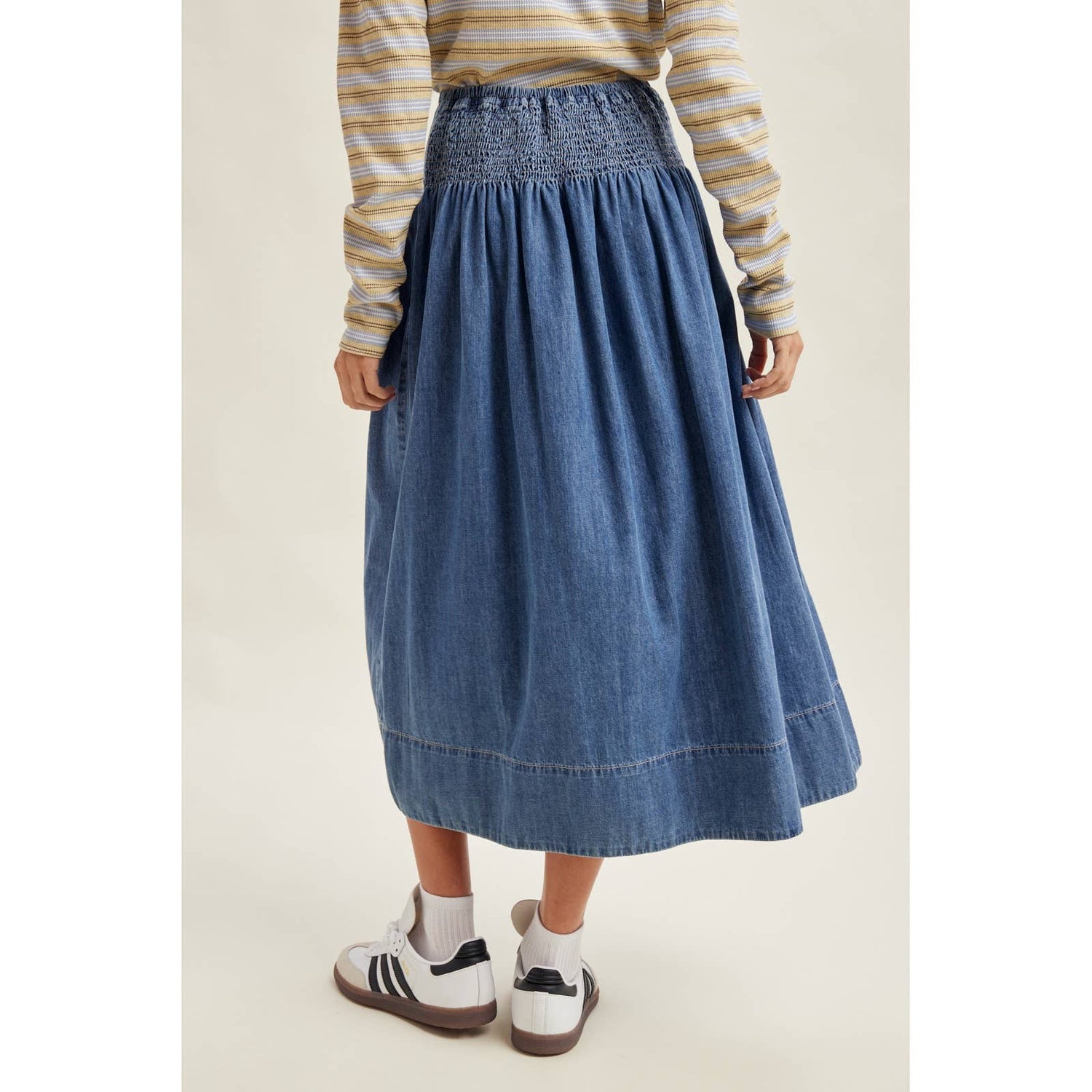 Womens Pleated Denim Midi Skirt