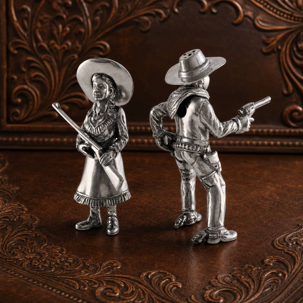 Pewter Cowpoke Couple Salt & Pepper Set