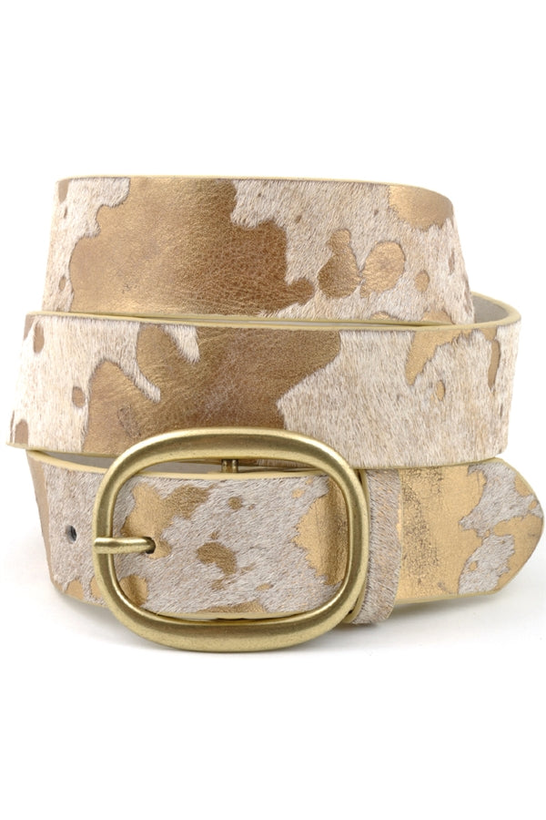 Cow print hair calf leather belt