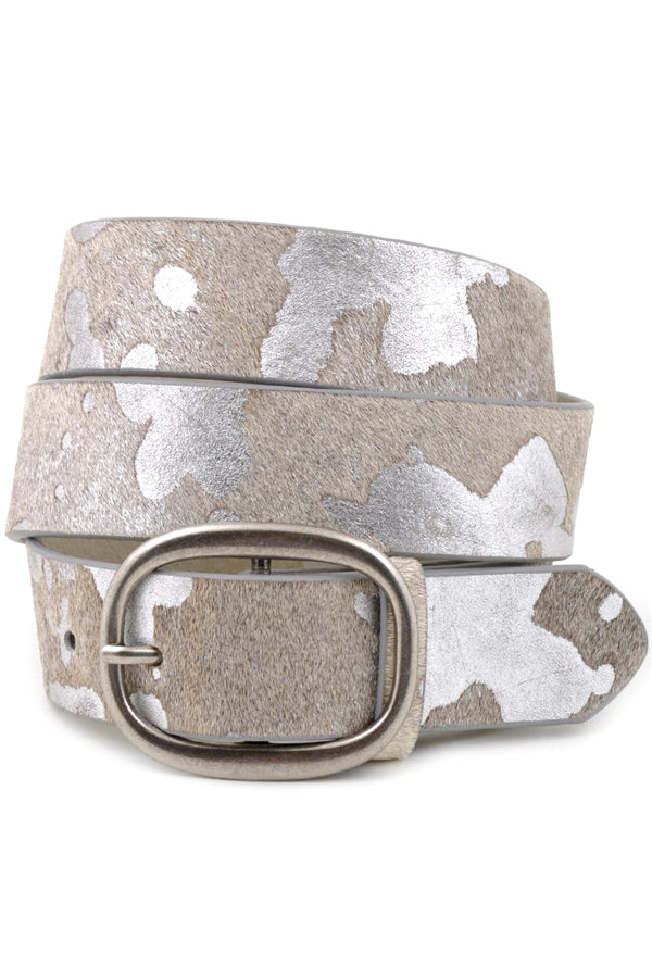 Cow print hair calf leather belt