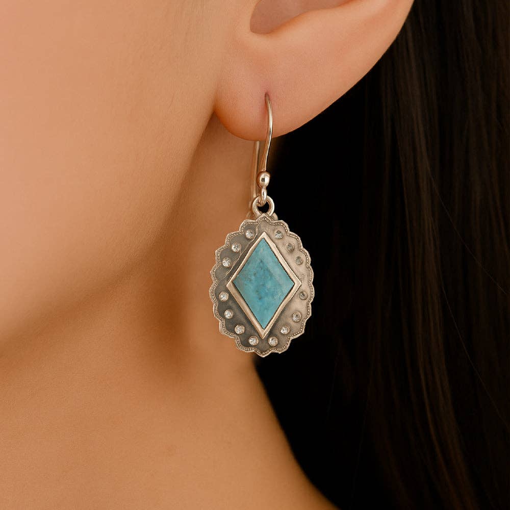Bronco Blue Turquoise Sterling Silver Earrings womens jewelry Boltranchstore.com free shipping womens earrings gift