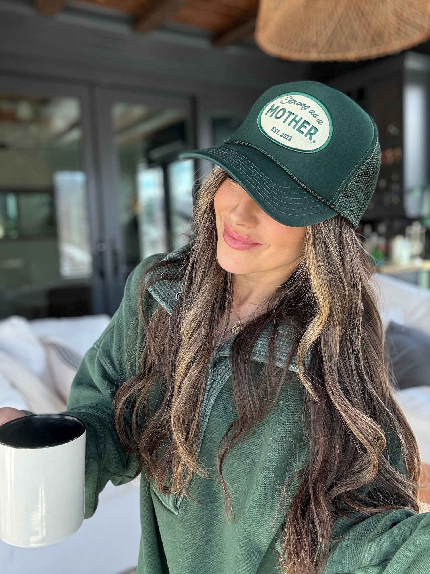VINTAGE Strong as a Mother Patch Hat in Forest Green