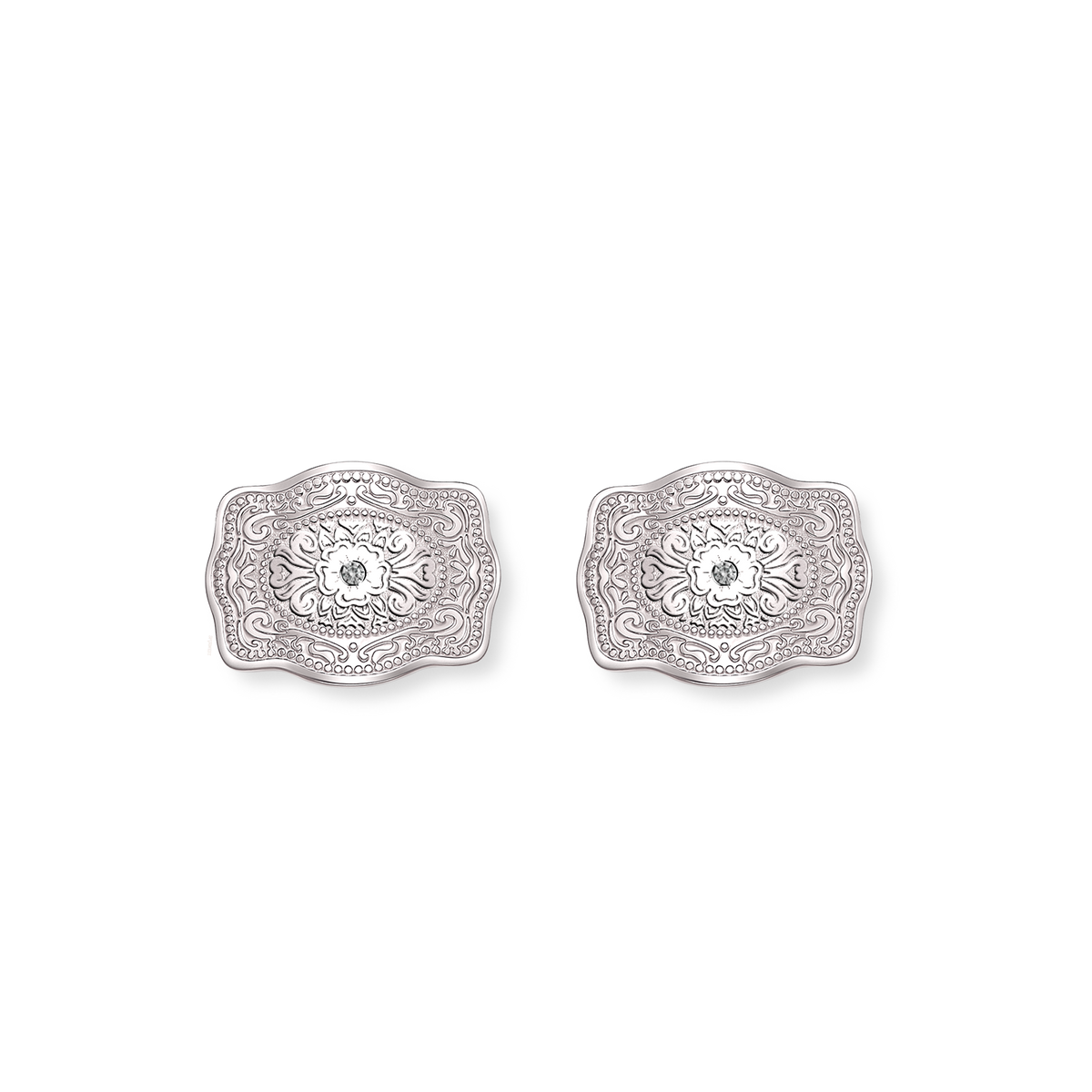 Amelia Rose Mini Belt Buckle Earrings Silver