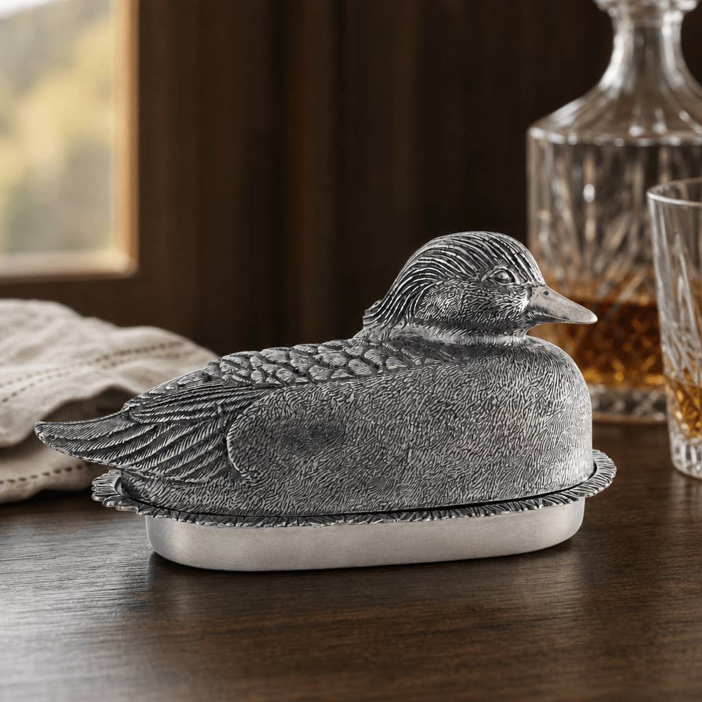 Pewter Mallard Duck Butter Dish