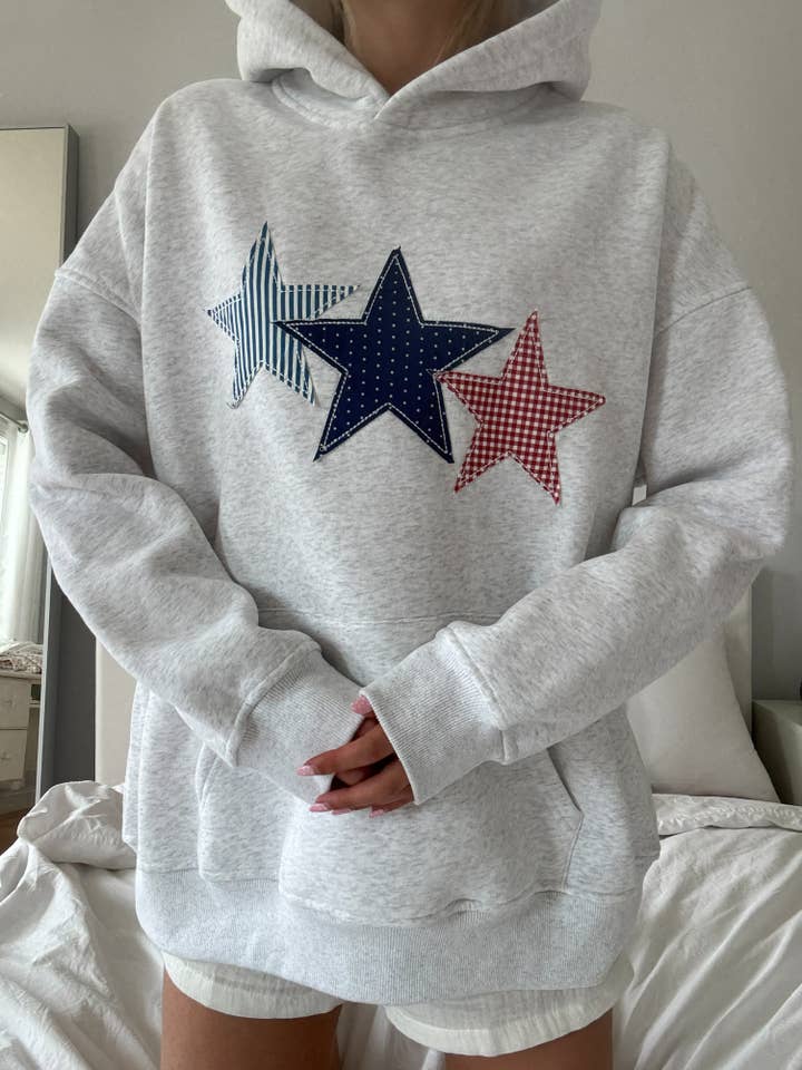 3 Star Embroidered Hoodie womens cute hoodie sweatshirt americana stars applique boltranchstore.com