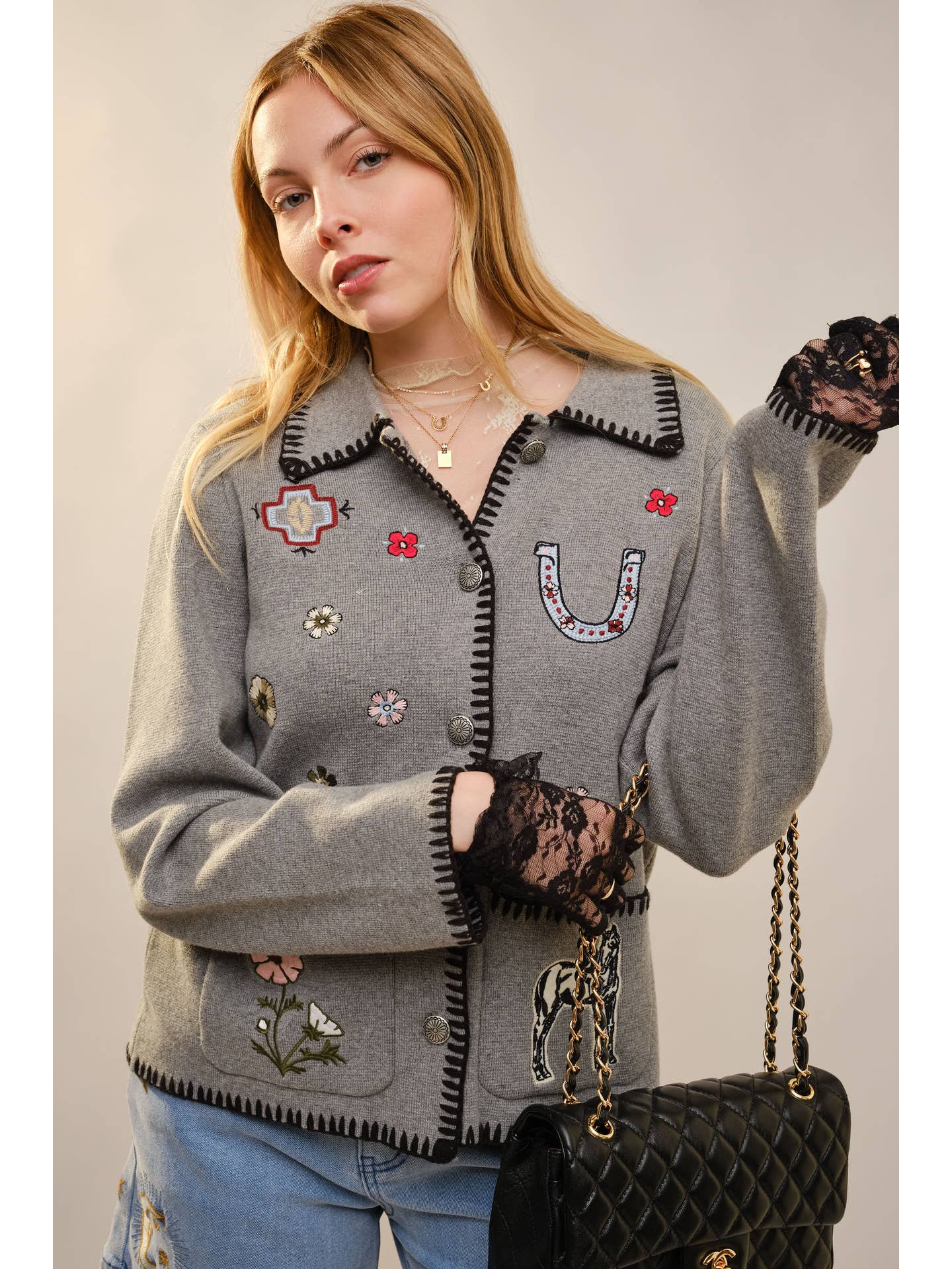 Whip Stitch Embroidered Cardigan