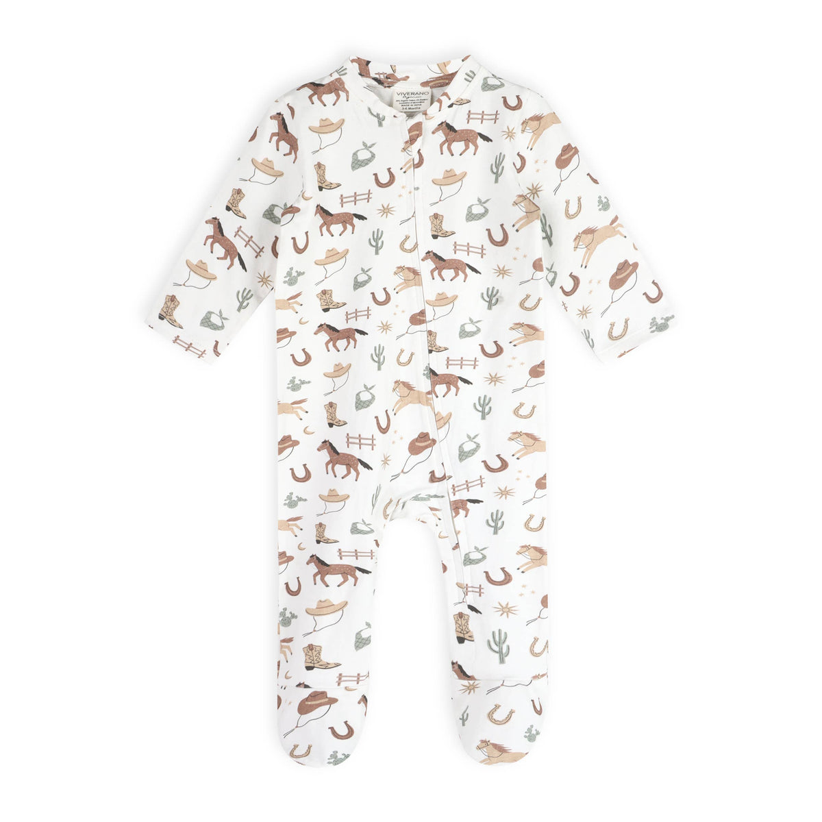Howdy Horse Baby Footie for infants with a cute western pattern perfect for boys or girls or baby gift Viverano Organics