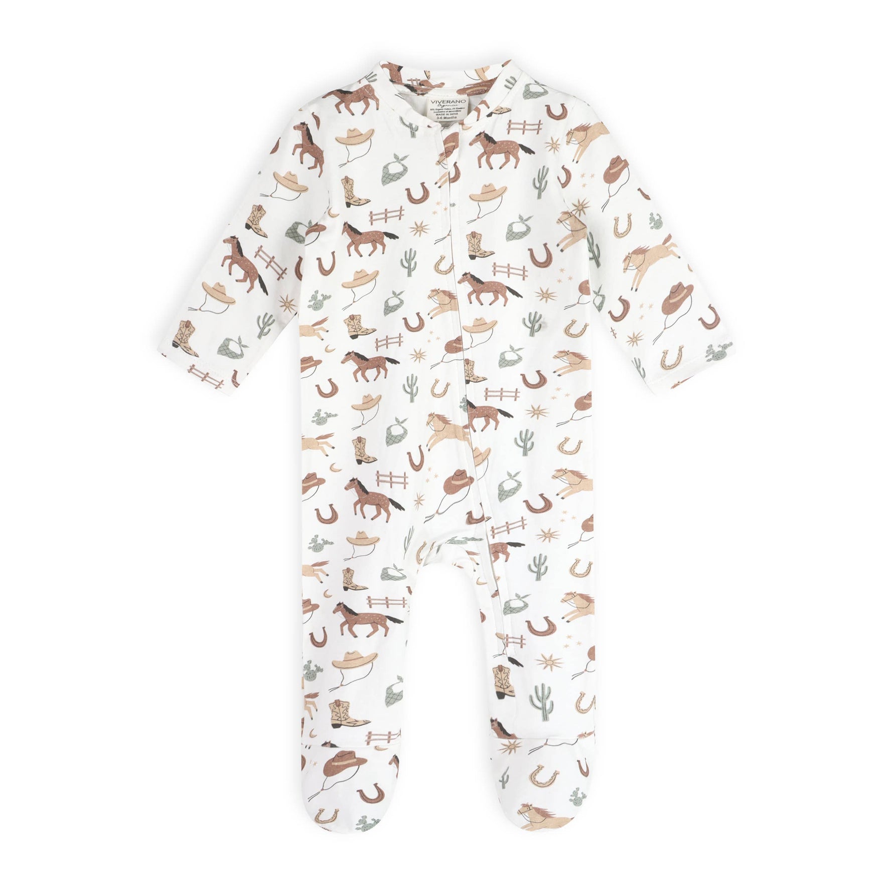 Howdy Horse Baby Footie for infants with a cute western pattern perfect for boys or girls or baby gift Viverano Organics
