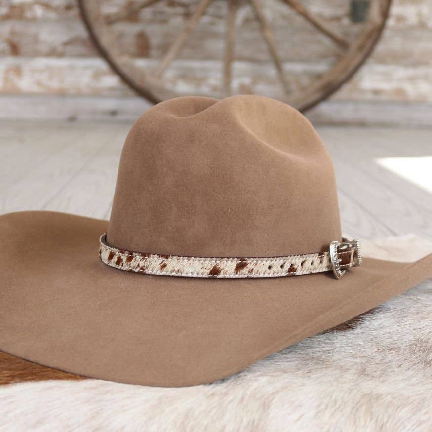 Cowhide Hat Band with Silver Buckle