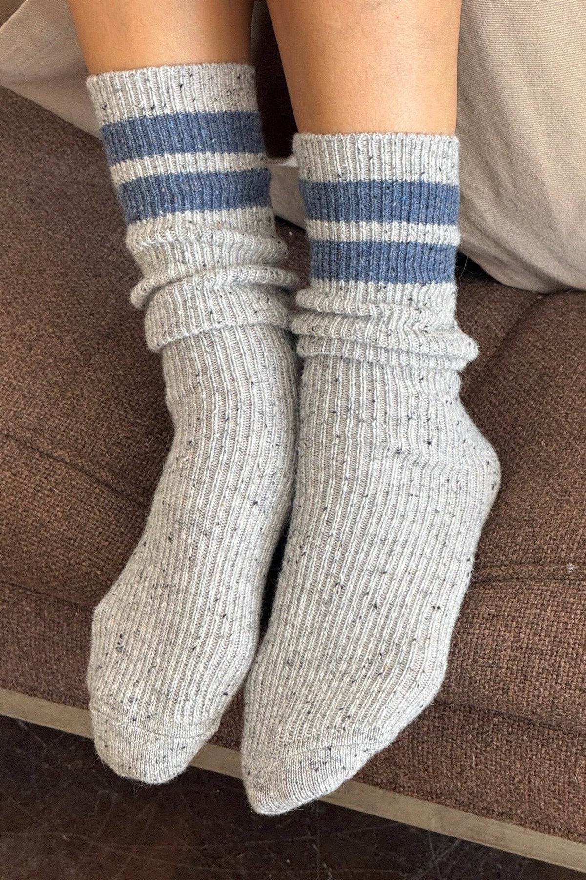 Le Bon Snow varsity socks patterned oatmeal and grey socks perfect cozy sock for around the fire cozy socks warm socks the best socks  available at boltranchstore.com