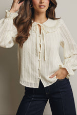 Elara lace Collar Textured Blouse popular white blouse long sleeve western fashion Boltranchstore.com Ballerina Farm clothing Doen Anthro dupe free shipping
