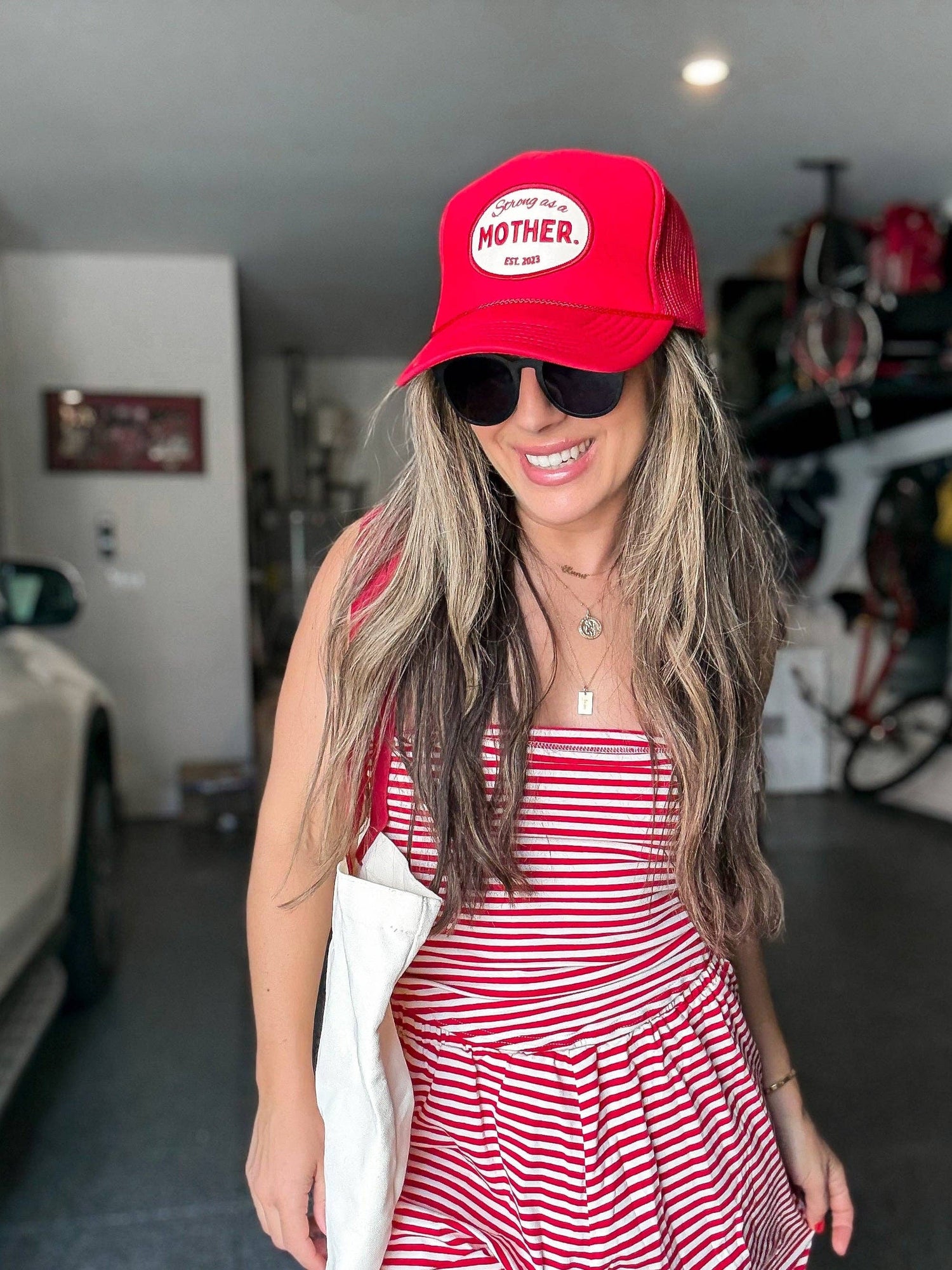VINTAGE Strong as a Mother Patch Hat in Red