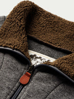 Schaefer Elkhorn Pullover Heather Gray sherpa lined stand collar above the quarter zip placket rodeo
